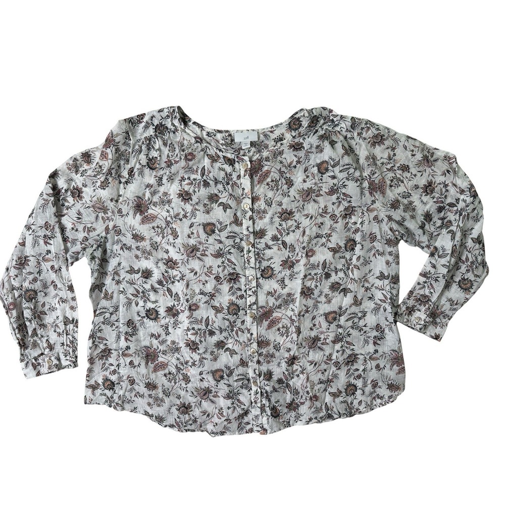 J Jill Shirt Women plus 2X White Floral Flowy Boxy Collared Button Front Prairie - Picture 1 of 16